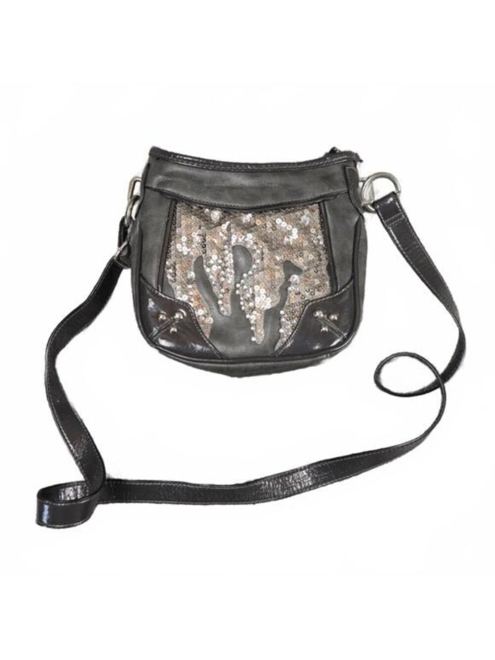 Y2K Rhinestone Sequin Flames Gray Crossbody Bag Purse‎ Satchl